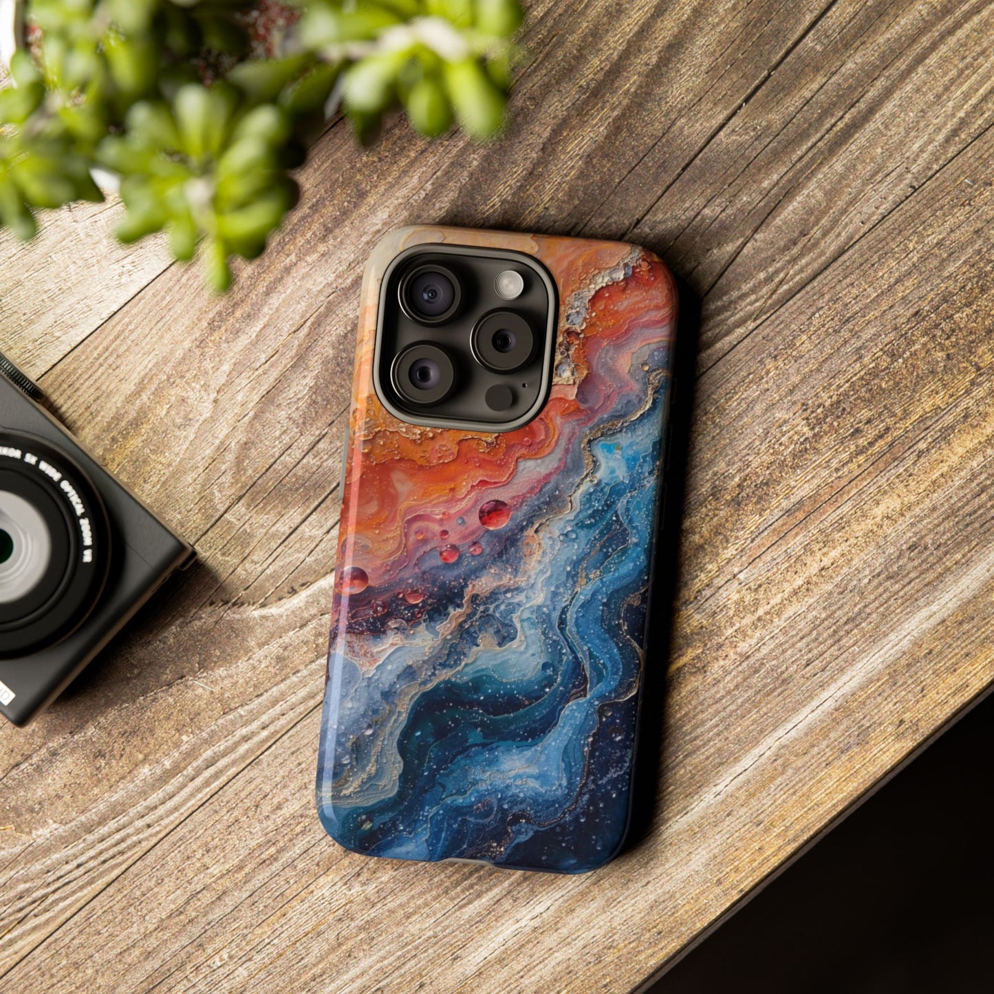 Marbled Galaxy Tough Phone Case — Abstract Blue & Coral Protective Cover