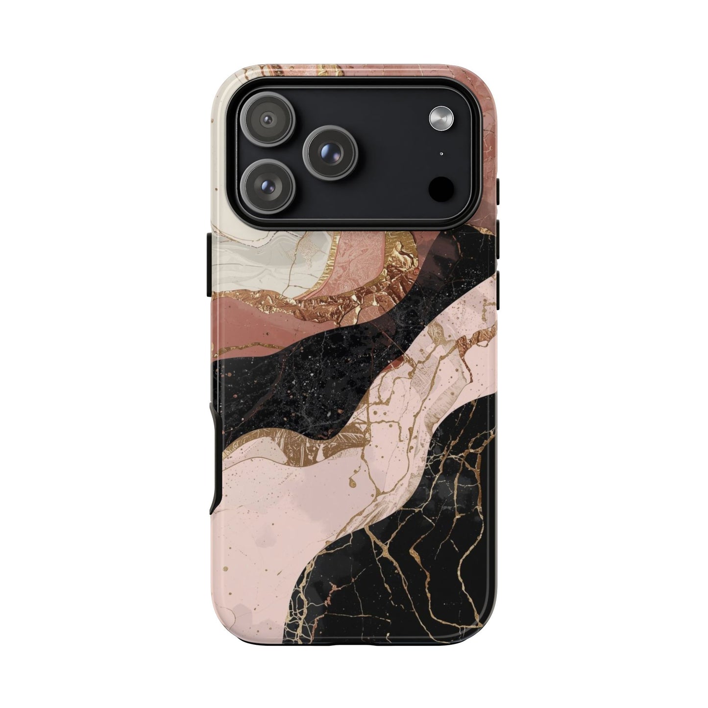 Marbled Rose Gold Phone Case — Abstract Pink & Black Protective Tough Case