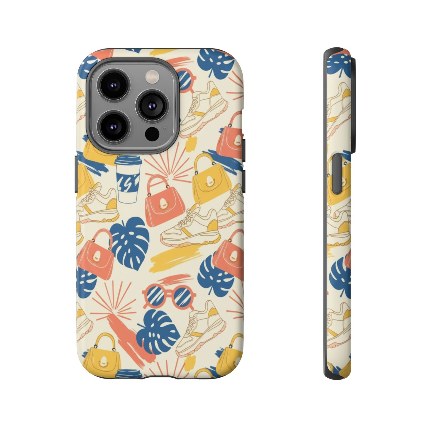 Tough Cases: Retro Summer Pattern Phone Case – Sunglasses, Sneakers & Tropical Leaves