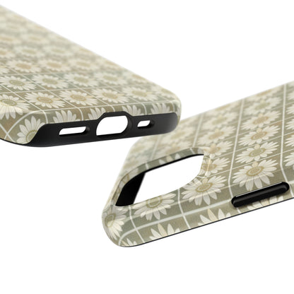 Daisy Tile Tough Phone Case — Retro Floral Protective Phone Cover