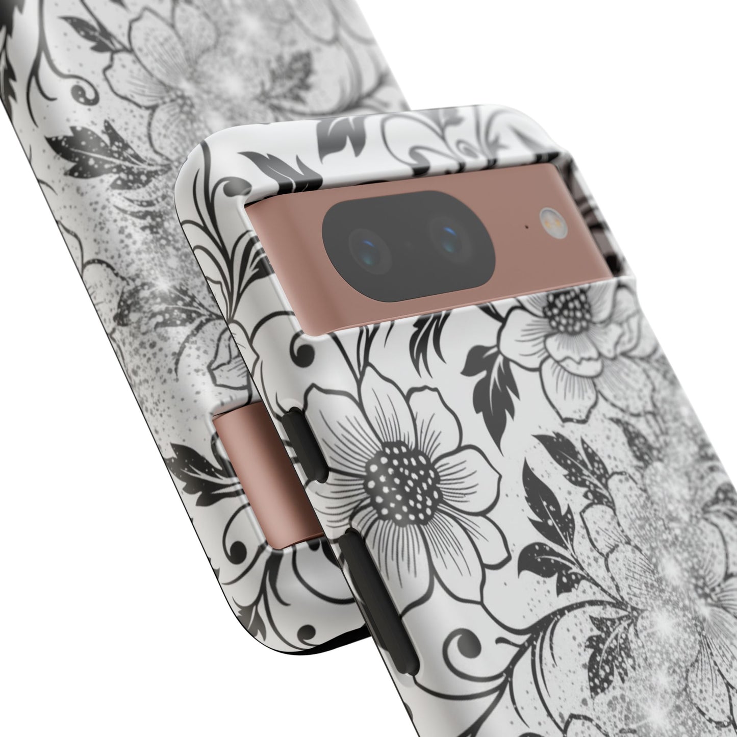 Floral Lace Phone Case — Black & White Vintage Flower Protective Case