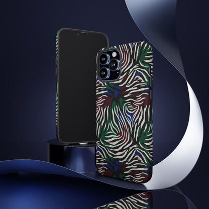 Zebra Camo Tough Phone Case – Green & Blue Animal Print Protective Cover