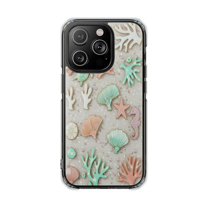 Clear Impact Phone Case — Pastel Seashell & Coral Beach Design (Magnetic)
