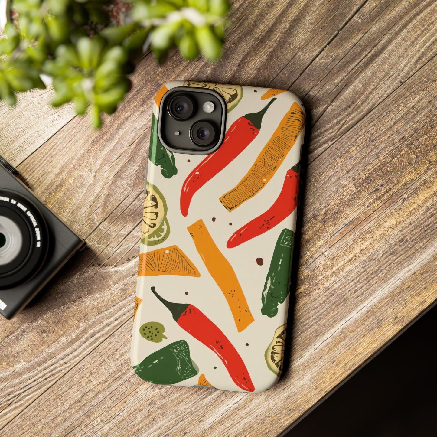 Spicy Peppers Phone Case – Colorful Chili, Lime & Citrus Pattern
