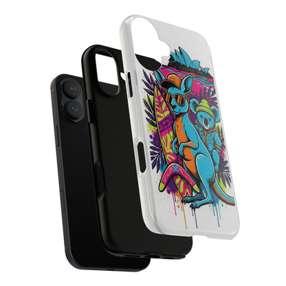 Kangaroo & Koala Surf Phone Case — Retro Neon Beach Art Tough Case