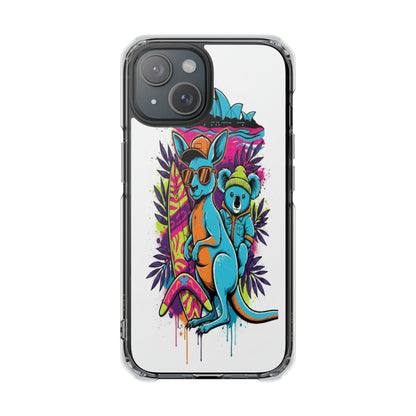 Clear Magnetic Phone Case — Colorful Surfing Kangaroo & Koala Art