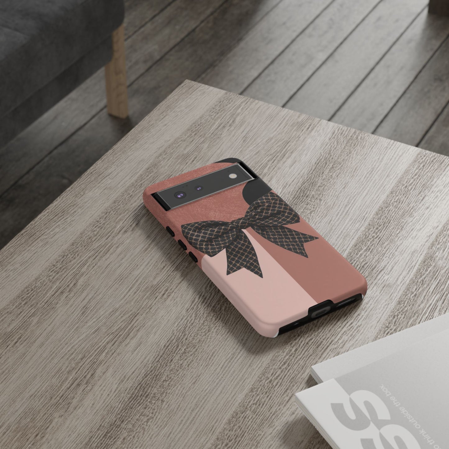 Bow Stripe Tough Phone Case – Pink Mauve Protective Cover