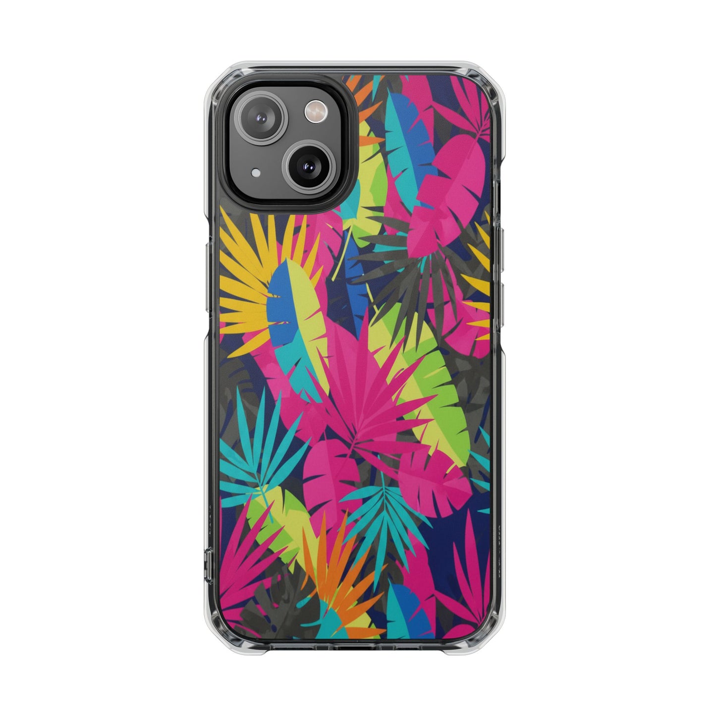 Tropical Neon Leaves Phone Case — Clear Magnetic Impact Case