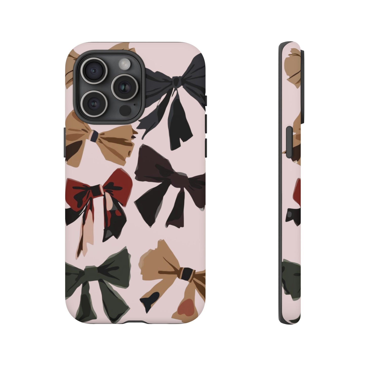 Bow Pattern Phone Case - Pink, Brown & Black Bows Protective Cover