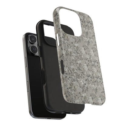 Gray Floral Tough Phone Case — Durable Protective Phone Cover with Vintage Botanical Pattern