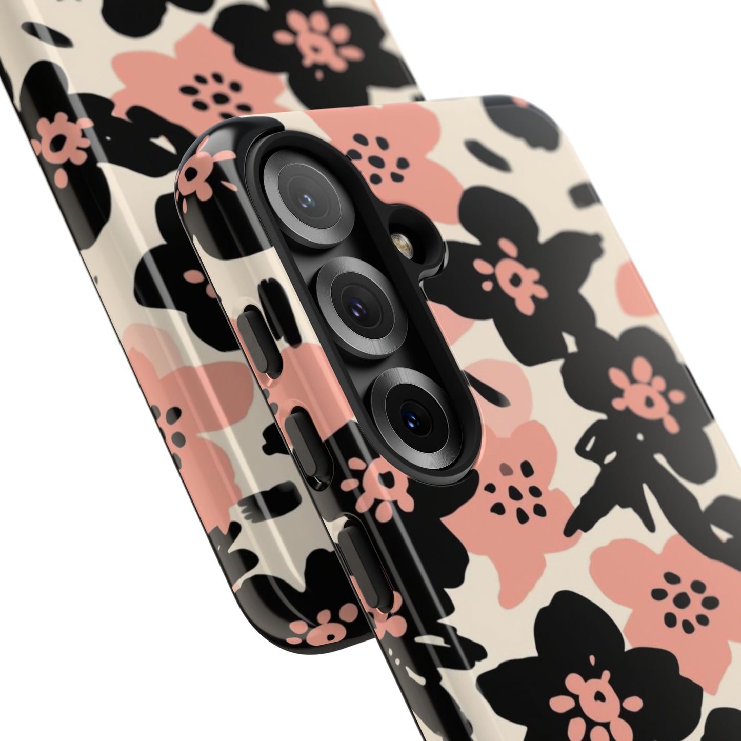 Floral Phone Case — Pink & Black Retro Blossom Protective Cover