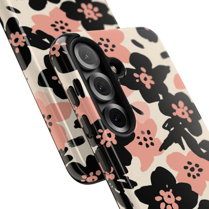 Floral Phone Case — Pink & Black Retro Blossom Protective Cover