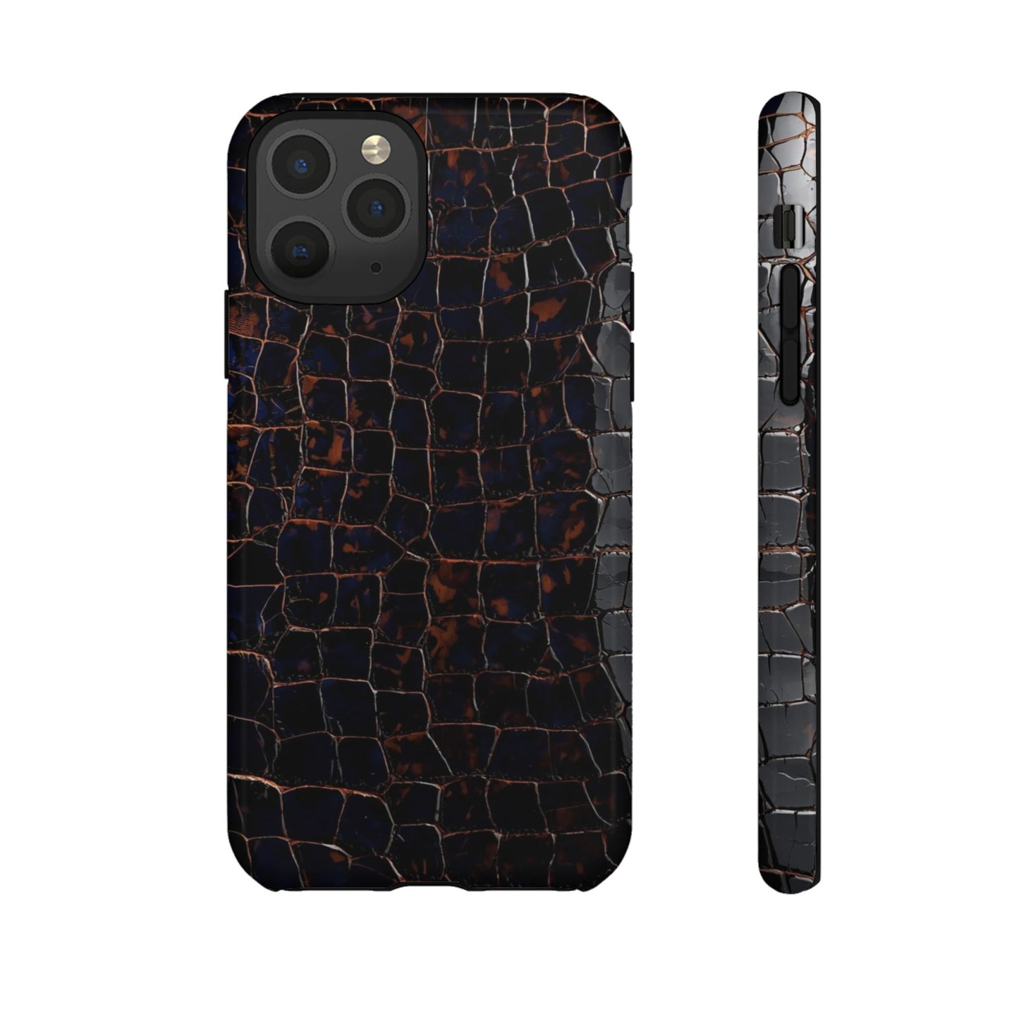 Croc-Embossed Tough Phone Case — Shockproof Black Alligator Texture