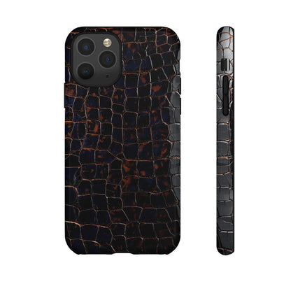 Croc-Embossed Tough Phone Case — Shockproof Black Alligator Texture