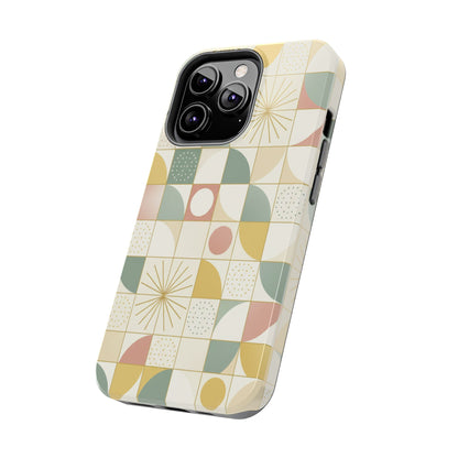 Retro Geometric Tough Phone Case — Pastel Midcentury Pattern