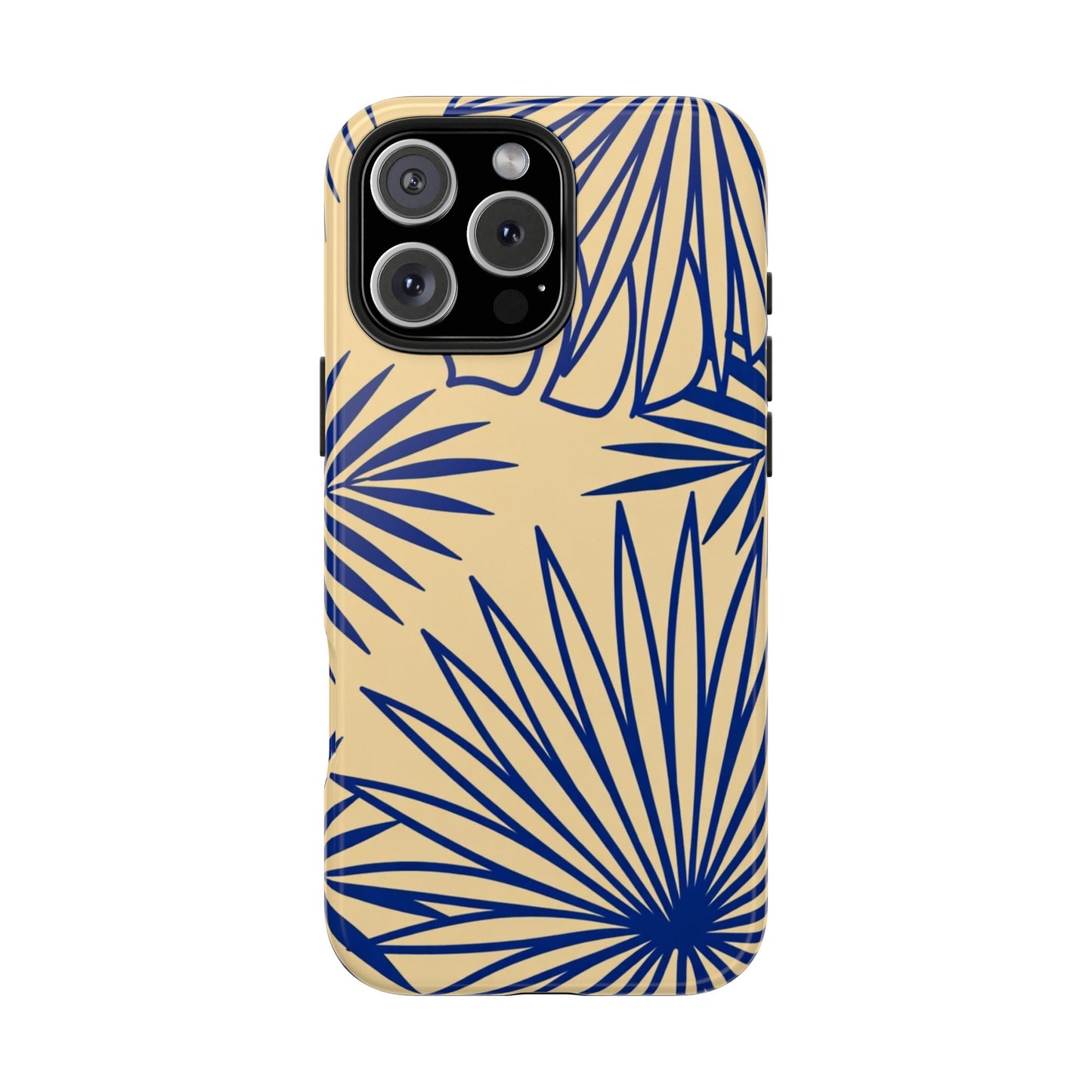 Tropical Palm Pattern Tough Phone Case — Navy Blue Fan Leaves on Sand