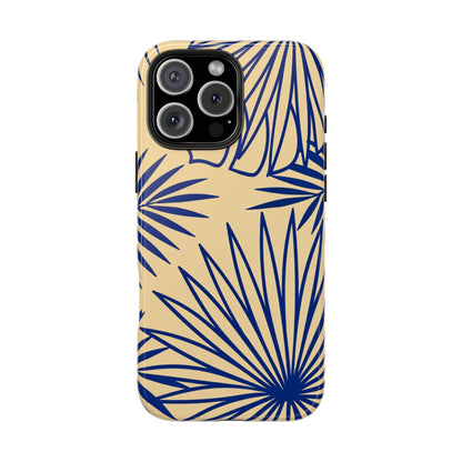 Tropical Palm Pattern Tough Phone Case — Navy Blue Fan Leaves on Sand