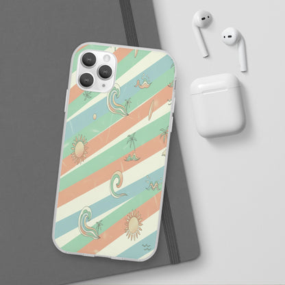 Beach Vibes Phone Case — Retro Pastel Surf & Palm Protective Flexi Case