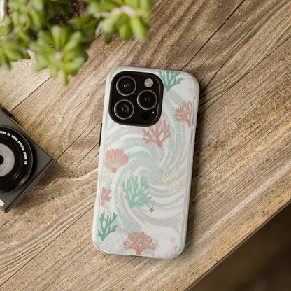 Seafoam Coral Tough Phone Case - Pastel Ocean Wave Design