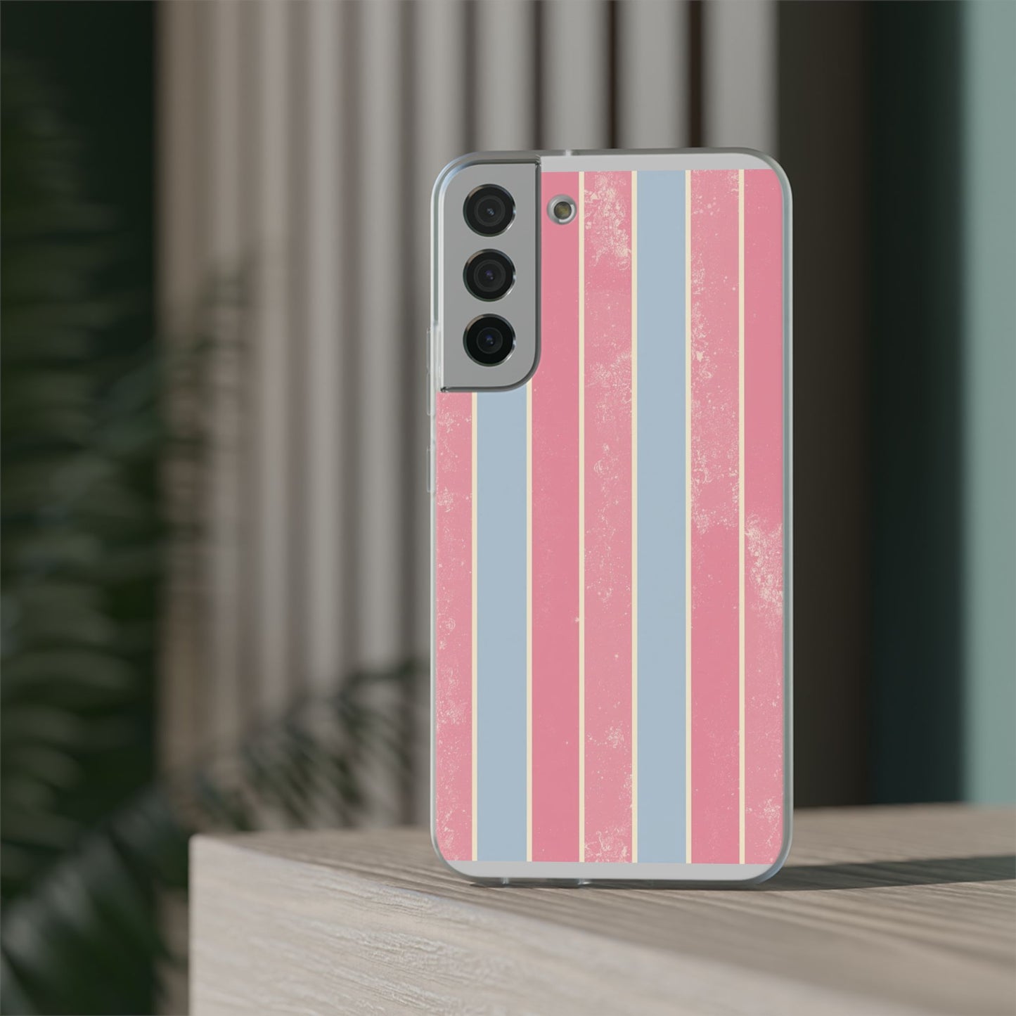 Striped Pink & Blue Phone Case — Retro Pastel Flexi Case