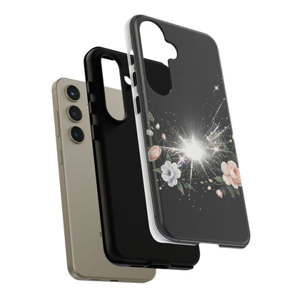 Floral Burst Phone Case — Protective Black Sparkle Design