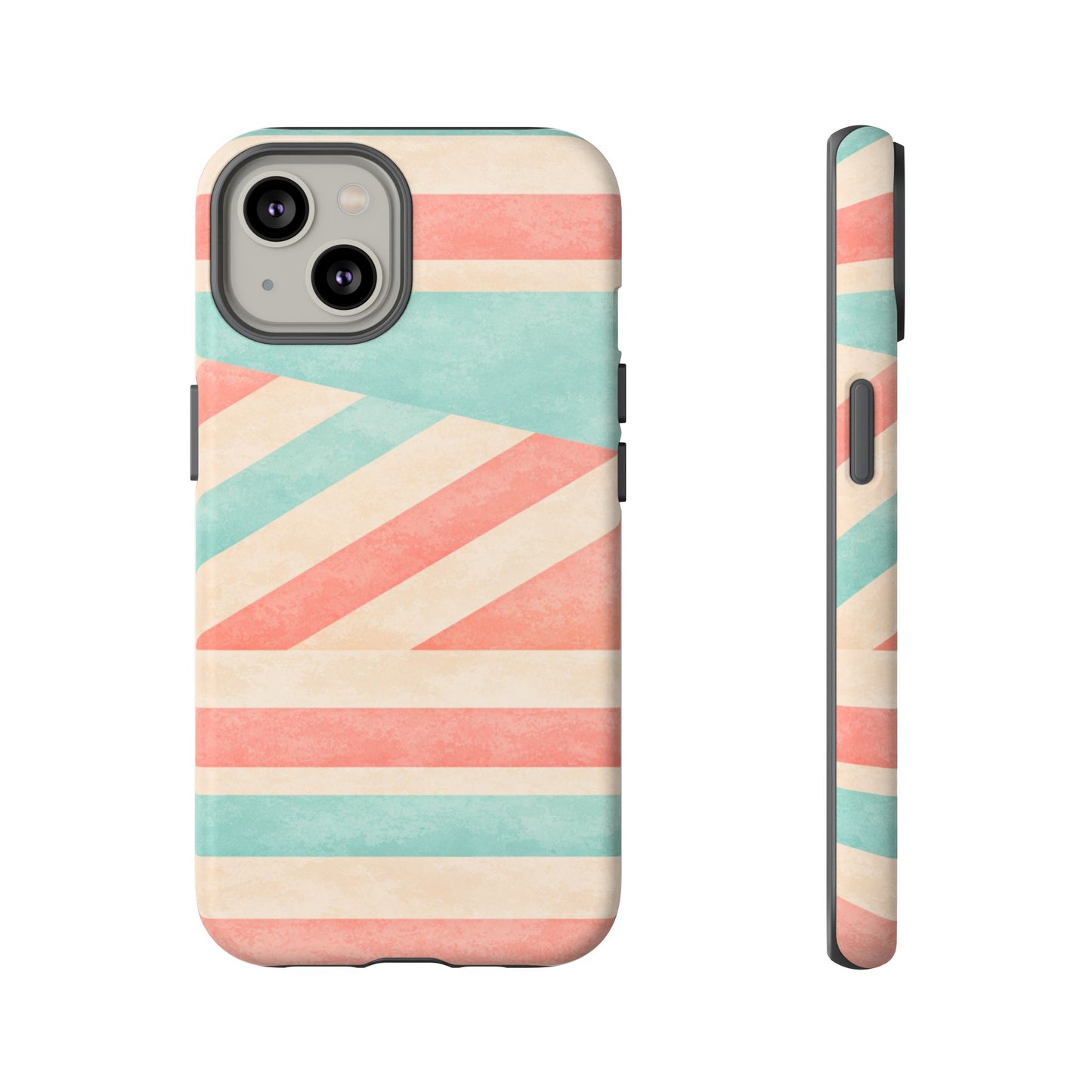 Pastel Stripes Tough Phone Case – Retro Coral & Teal Protective Cover