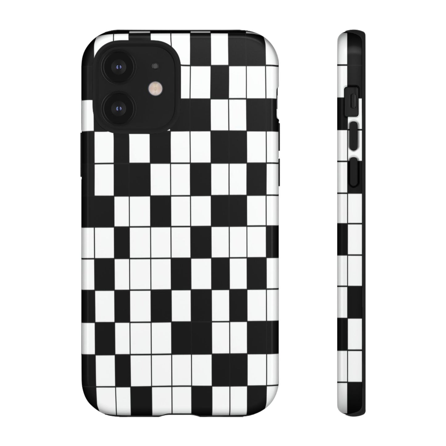 Crossword Grid Phone Case — Black & White Puzzle Pattern Tough Phone Cover