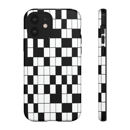 Crossword Grid Phone Case — Black & White Puzzle Pattern Tough Phone Cover