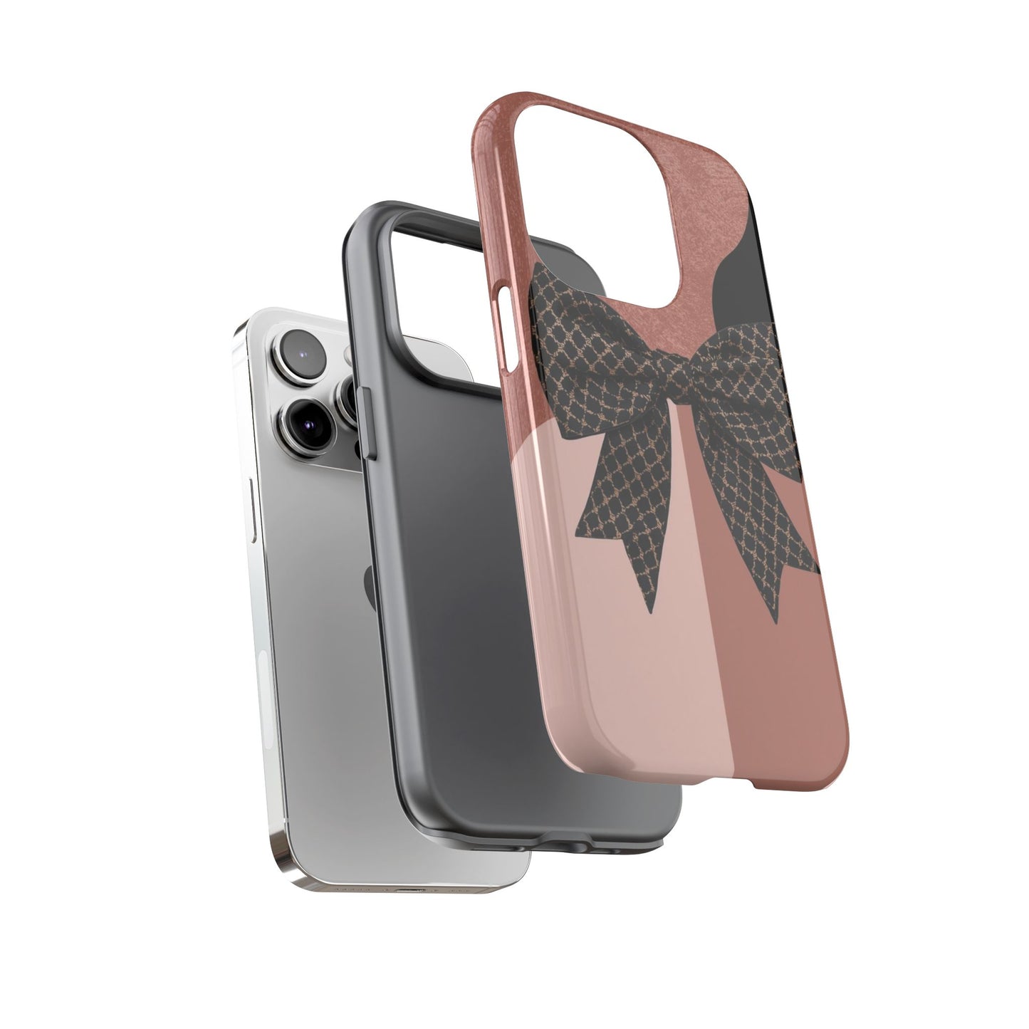 Bow Stripe Tough Phone Case – Pink Mauve Protective Cover