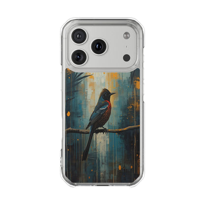 Clear Magnetic Phone Case — Artful Tūī Bird on Branch Design