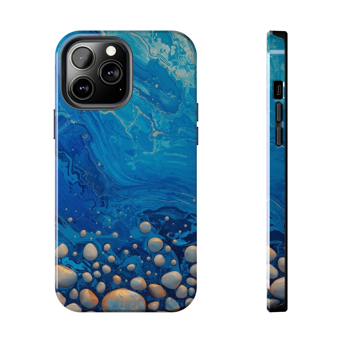 Blue Ocean Pebble Tough Phone Case — Protective Artistic Marble Design