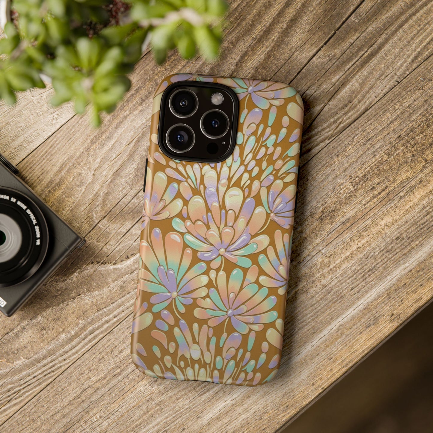Floral Burst Tough Phone Case – Gold Pastel Botanical Protection