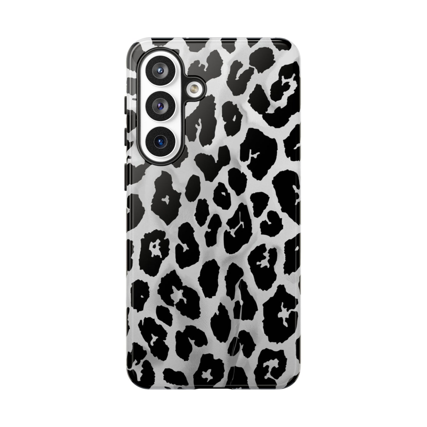 Leopard Print Tough Phone Case – Black & White Animal Pattern Protective Cover