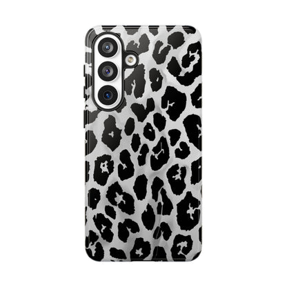 Leopard Print Tough Phone Case – Black & White Animal Pattern Protective Cover