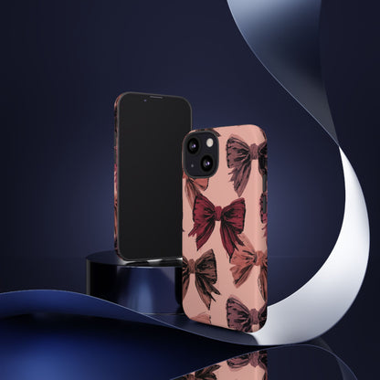 Bow Pattern Tough Phone Case — Pink Watercolor Bows Protective iPhone Cover