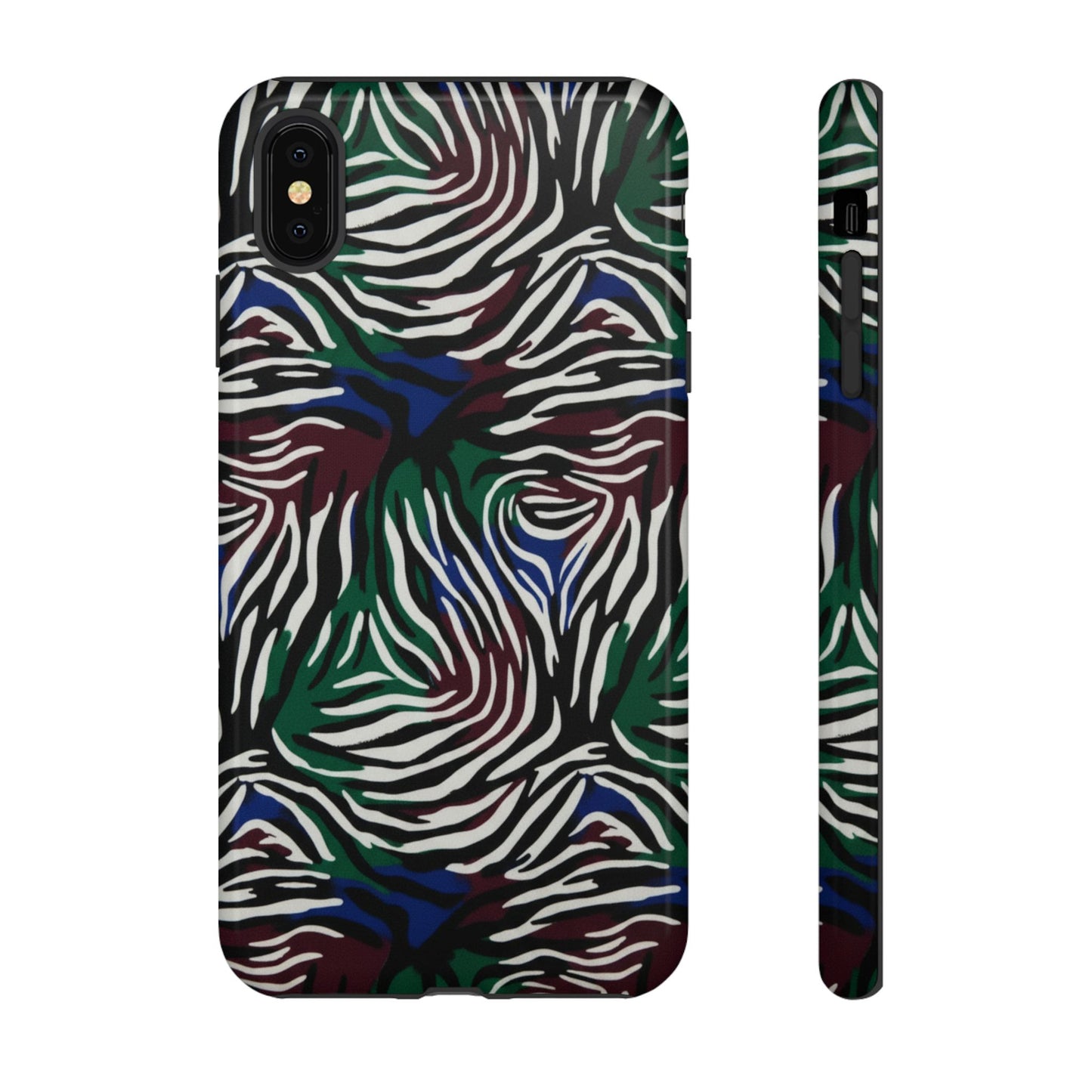 Zebra Camo Tough Phone Case – Green & Blue Animal Print Protective Cover