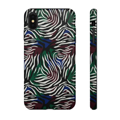 Zebra Camo Tough Phone Case – Green & Blue Animal Print Protective Cover