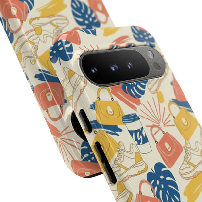 Tough Cases: Retro Summer Pattern Phone Case – Sunglasses, Sneakers & Tropical Leaves