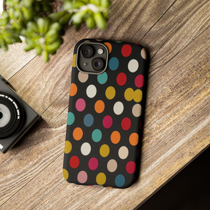 Polka Dot Tough Phone Case – Colorful Retro Dots on Black