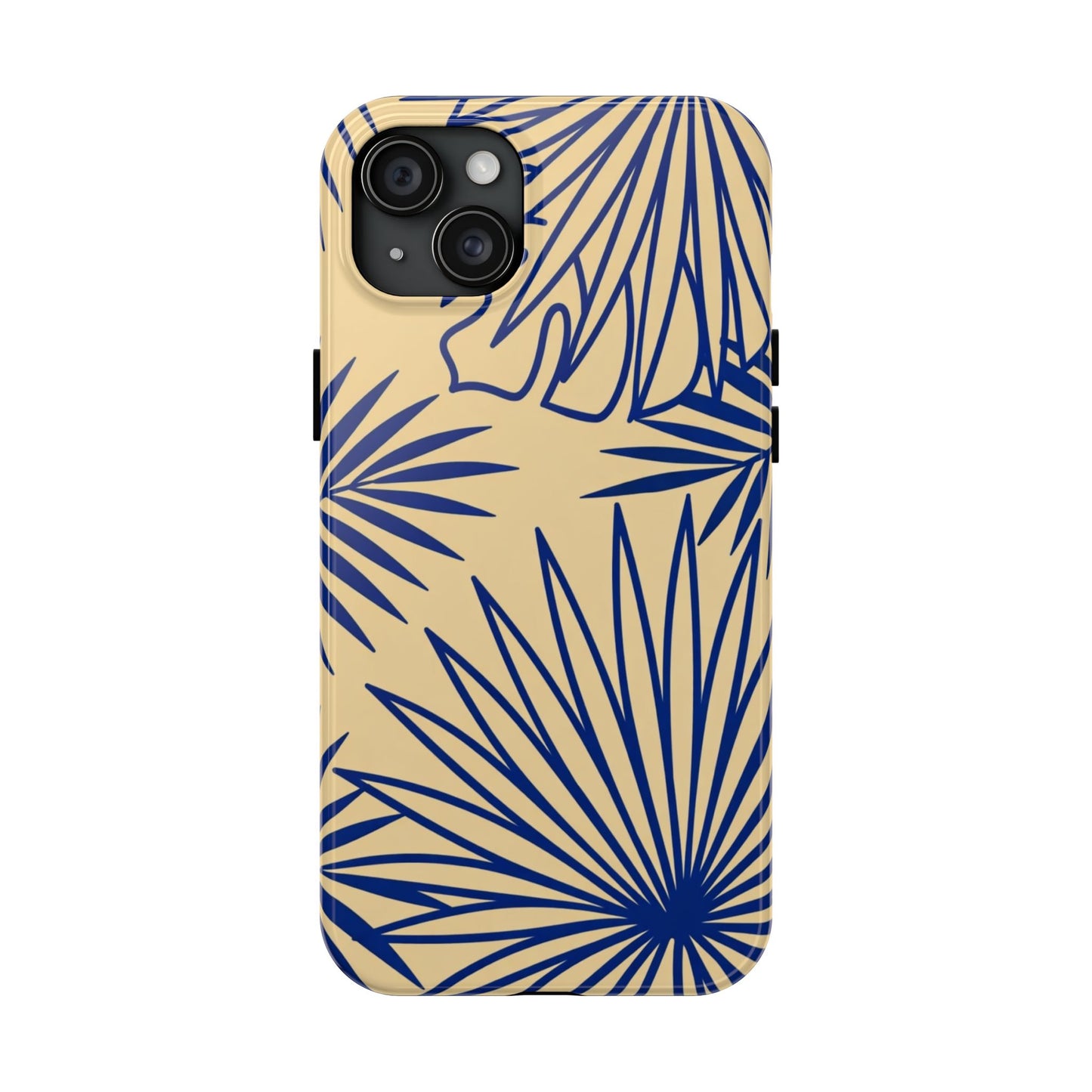 Tropical Palm Pattern Tough Phone Case — Navy Blue Fan Leaves on Sand