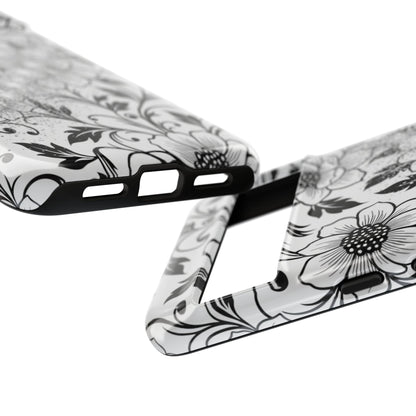 Floral Lace Phone Case — Black & White Vintage Flower Protective Case