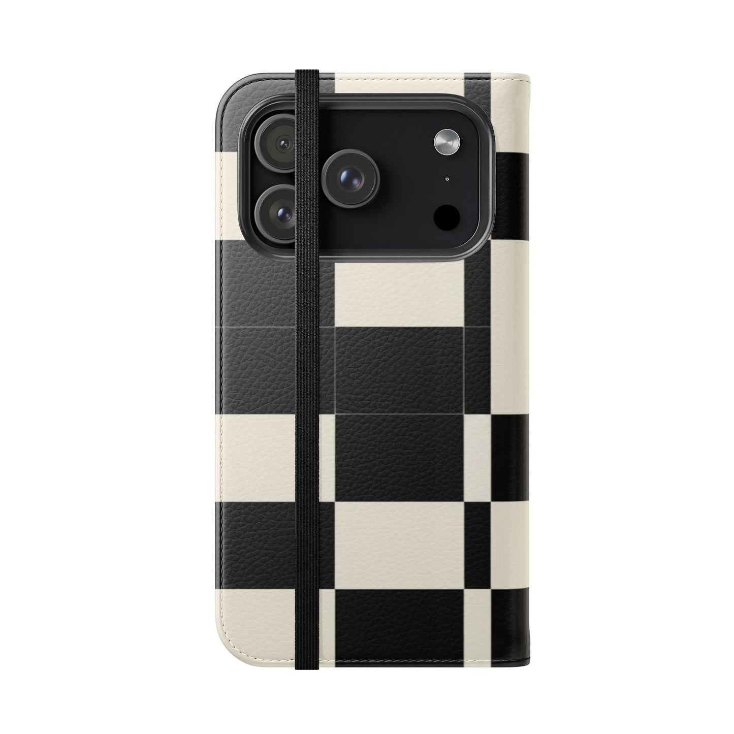 Checkered Flip Phone Case – Black & Cream Retro Grid Wallet Case