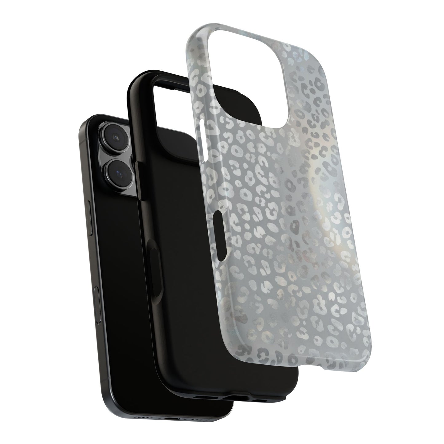 Grey Leopard Print Tough Phone Case — Durable Protective iPhone Cover