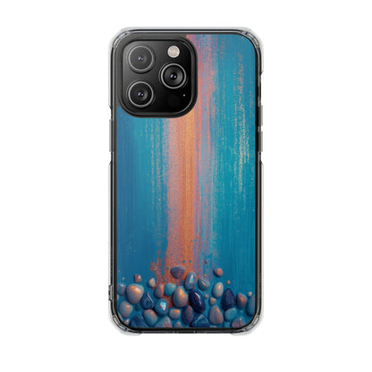 Clear Magnetic Phone Case — Abstract Blue Sunset Pebble Design
