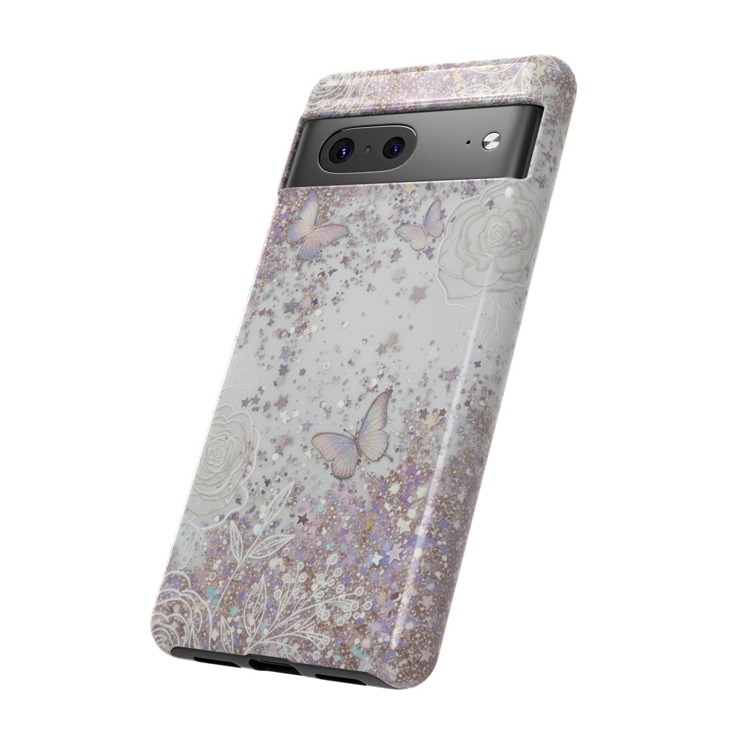 Butterfly Glitter Tough Phone Case — Floral Sparkle Protective Case