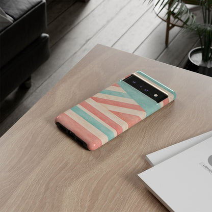 Pastel Stripes Tough Phone Case – Retro Coral & Teal Protective Cover