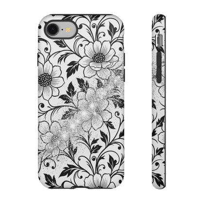Floral Lace Phone Case — Black & White Vintage Flower Protective Case
