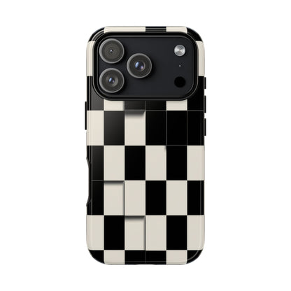 Checkerboard Tough Phone Case — Classic Black & Cream Grid Protective Cover