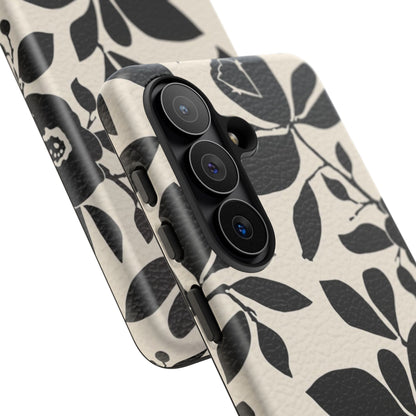 Black Floral Pattern Phone Case — Monochrome Botanical Tough Case