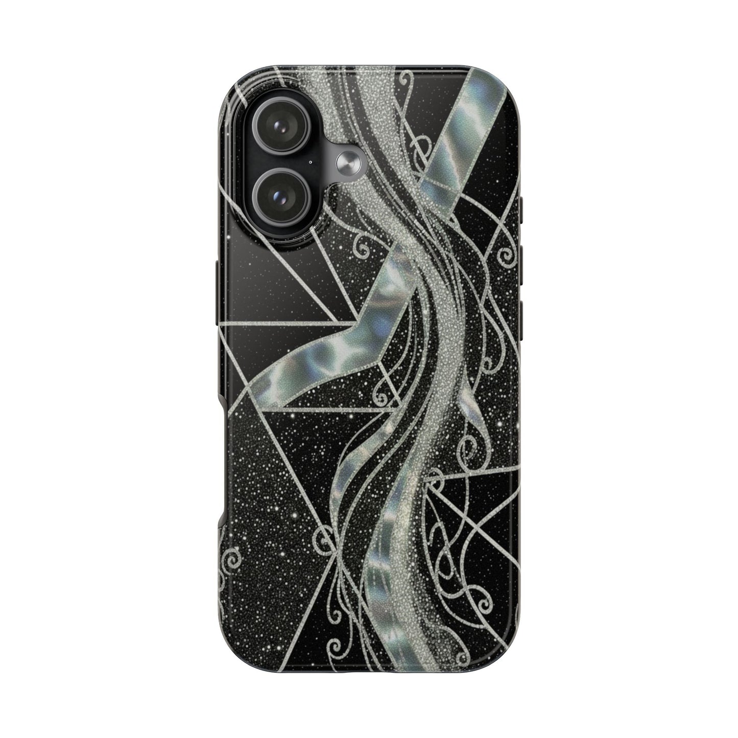 Geometry Tough Phone Case — Iridescent Ribbon on Black Celestial Background